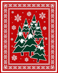 Red Evergreen Snowflake Forest Rug
