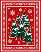 Red Evergreen Snowflake Forest Rug