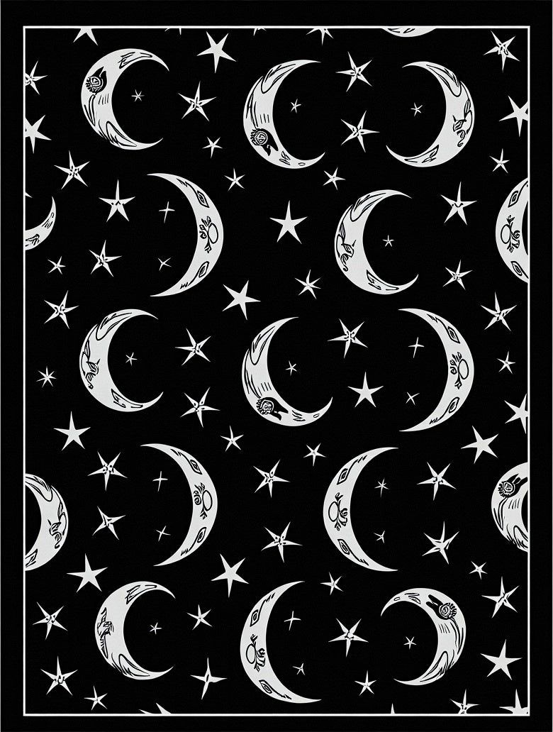 Chic Black Celestial Moon Stars Rug