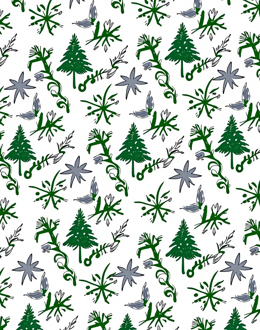Green Evergreen Stars and Blooms Rug