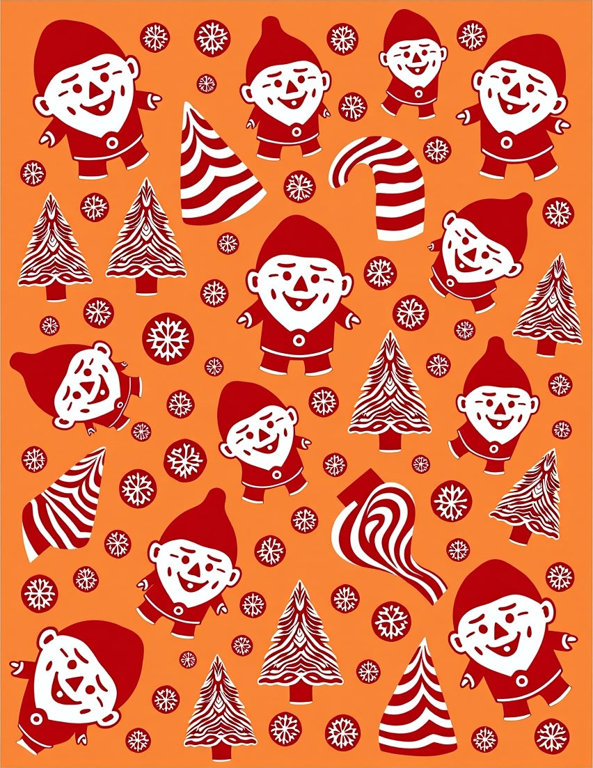 Red Gnomes Candy Cane Snowflakes Forest Rug