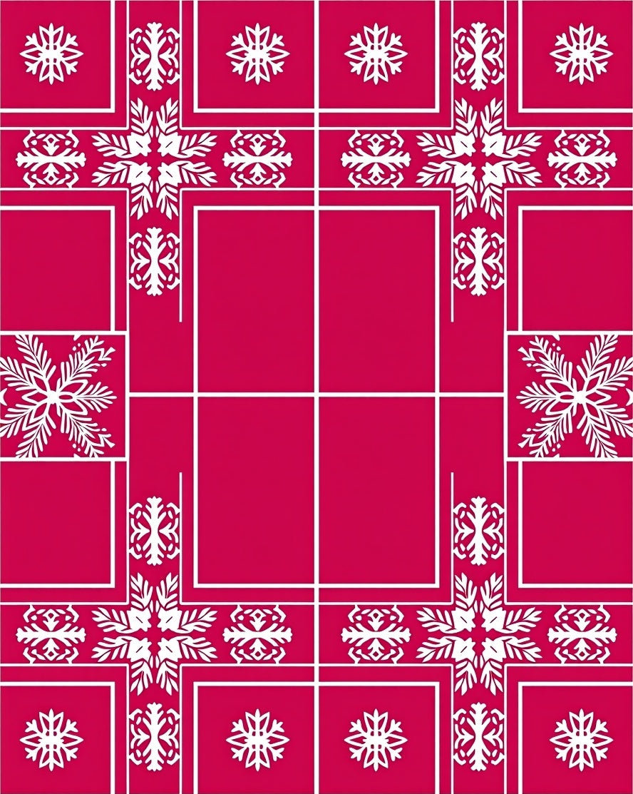 Crimson Snowflake Border Grid Rug