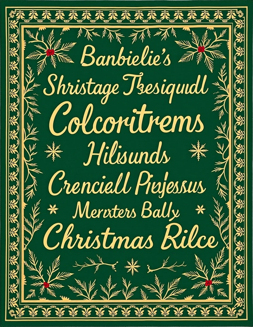 Festive Green Gold Holly Border Rug