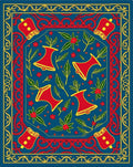 Bold Red Bell Floral Blue Rug