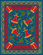 Bold Red Bell Floral Blue Rug