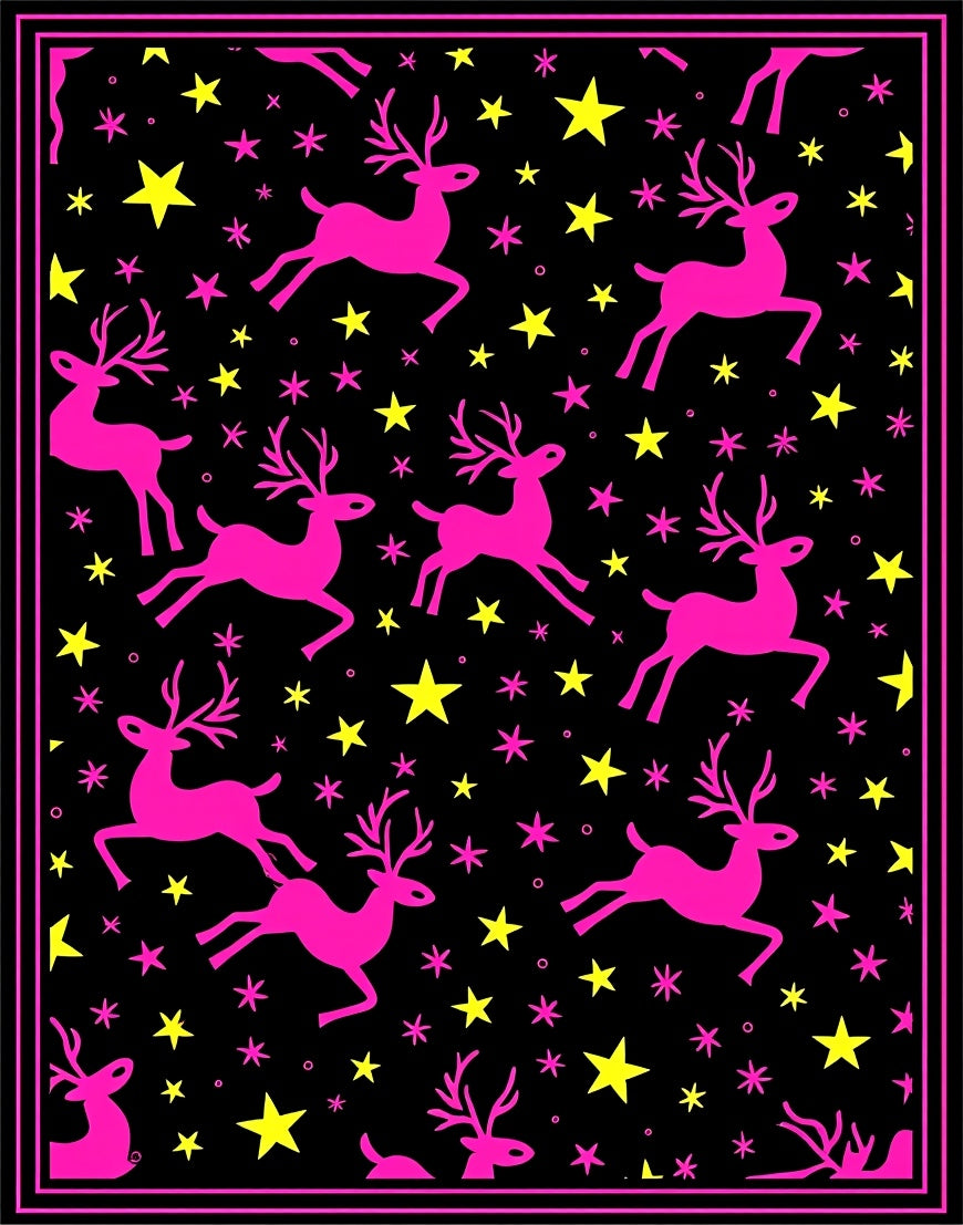 Vibrant Pink Reindeer Yellow Star Night Rug