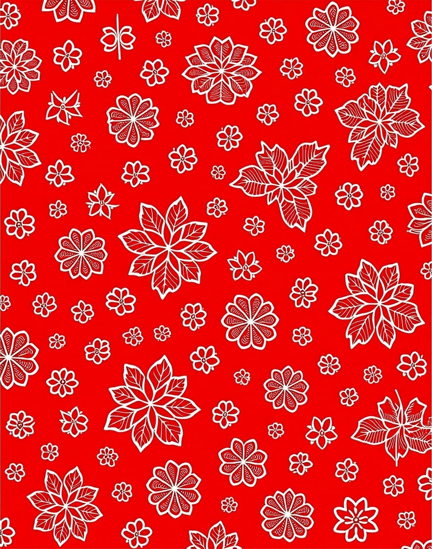 Vibrant Red White Floral Collage Rug