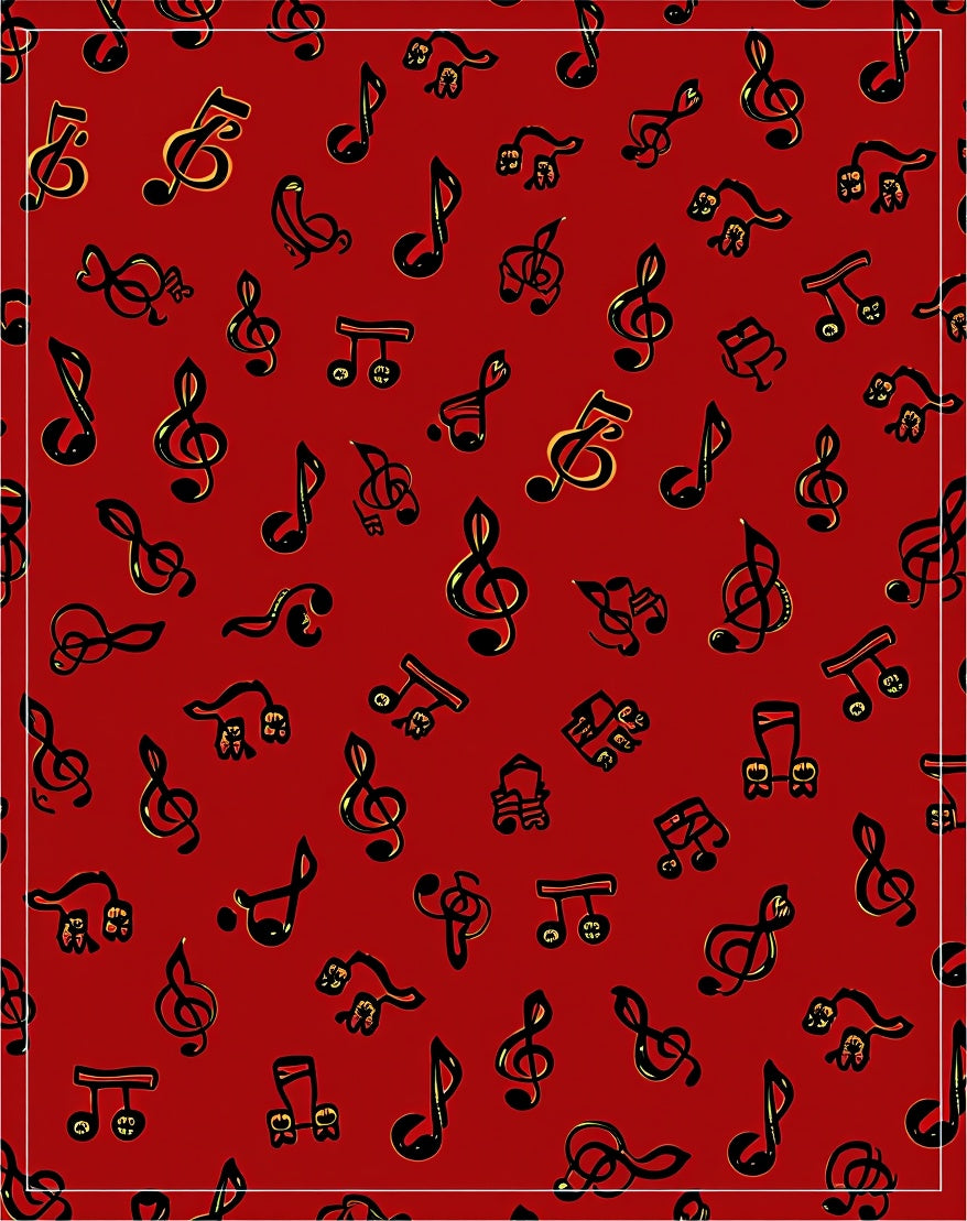 Crimson Red Musical Notes Collage Rug