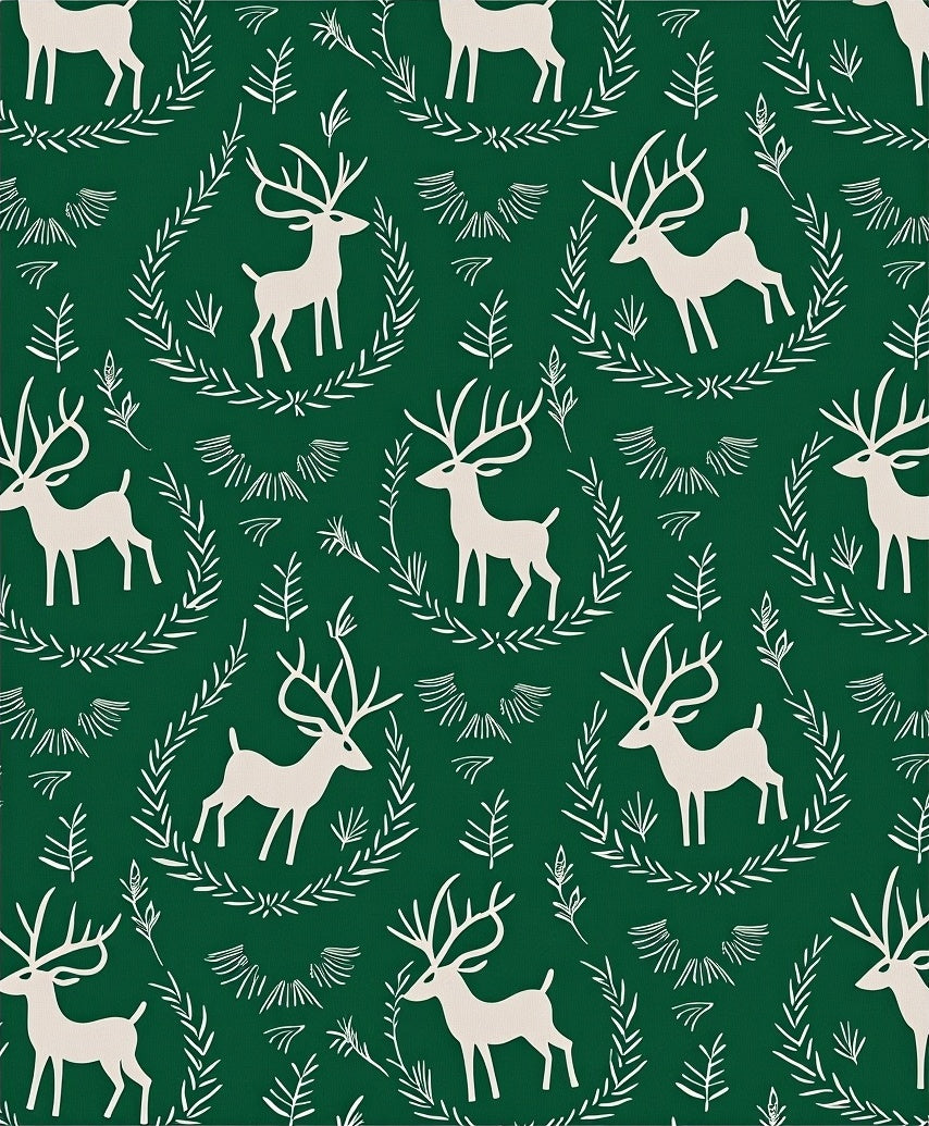 Forest Green Cream Reindeer Garland Rug