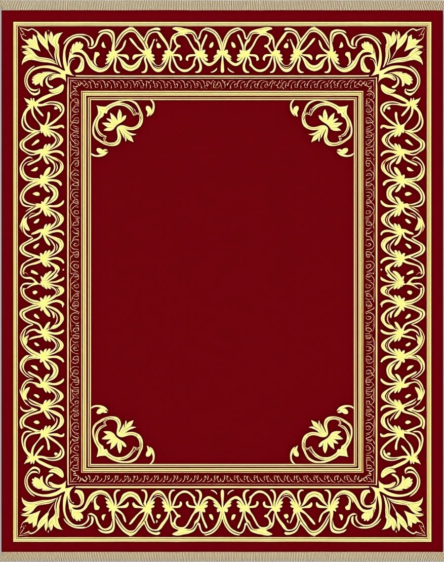 Deep Red Golden Filigree Border Rug