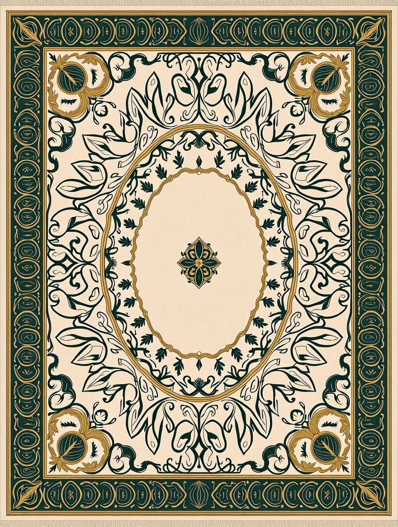 Cream Emerald Floral Oval Medallion Rug