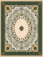 Cream Emerald Floral Oval Medallion Rug