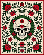 Red Rose Skull Tattoo Art Rug