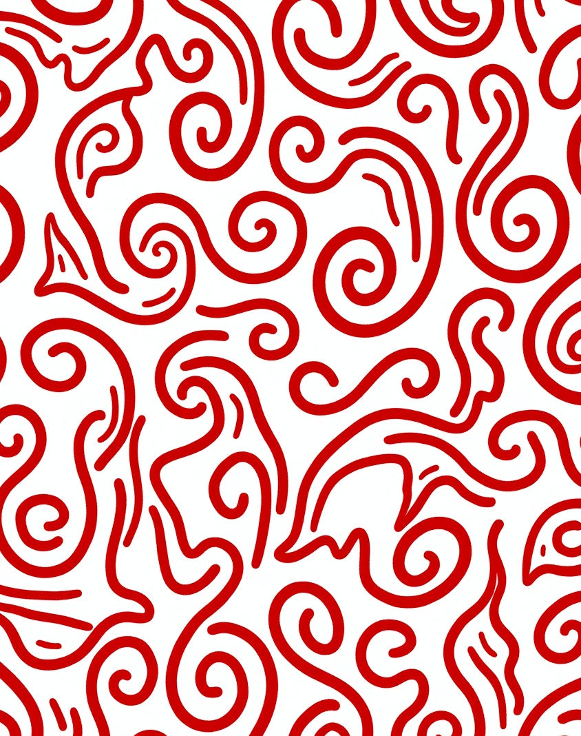 Bold Red Swirling Line Art Rug
