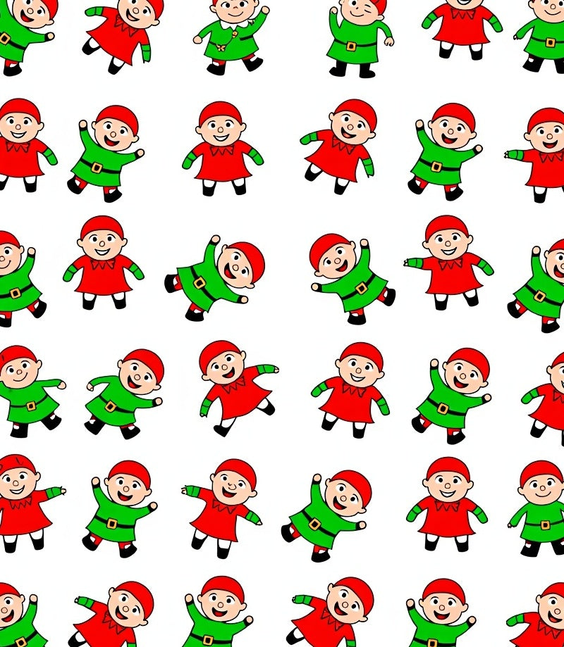 Christmas Elves Red Green Repeating Pattern Rug