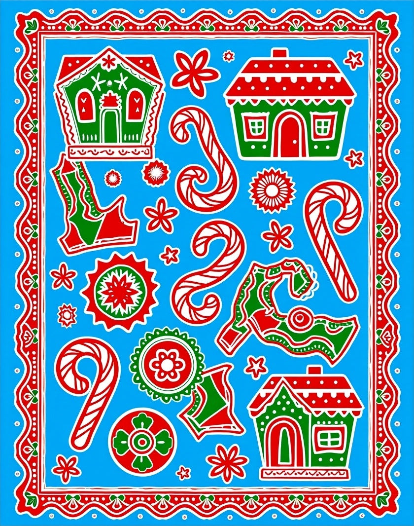 Holiday Gingerbread Candy Cane Scene Rug