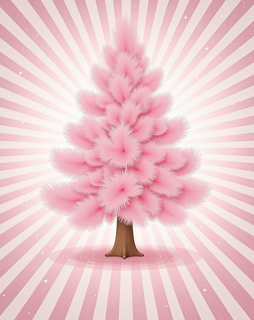 Pink Fluffy Tree Stripes Rug