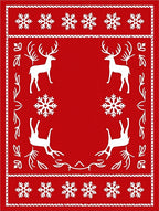 Red White Festive Reindeer Snowflakes Border Rug