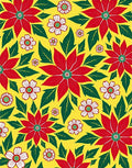 Vibrant Red White Floral Yellow Background Rug
