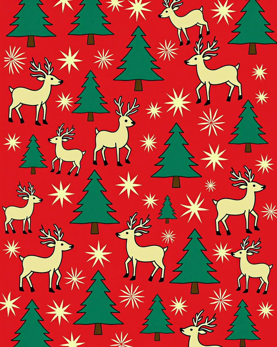 Red Reindeer Evergreen Starburst Christmas Rug