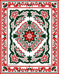 Crimson Green Floral Medallion Inlay Rug