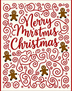 Red Swirl Gingerbread Man Christmas Collage Rug