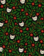 Whimsical White Cat Floral Botanical Rug