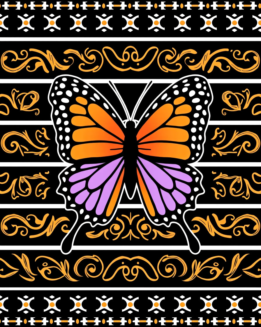 Vibrant Orange Purple Butterfly Scroll Rug