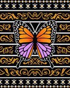 Vibrant Orange Purple Butterfly Scroll Rug