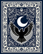 Mystic Black Eagle Crescent Moon Border Rug
