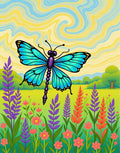 Whimsical Blue Dragonfly Meadow Garden Rug