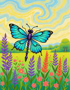 Whimsical Blue Dragonfly Meadow Garden Rug
