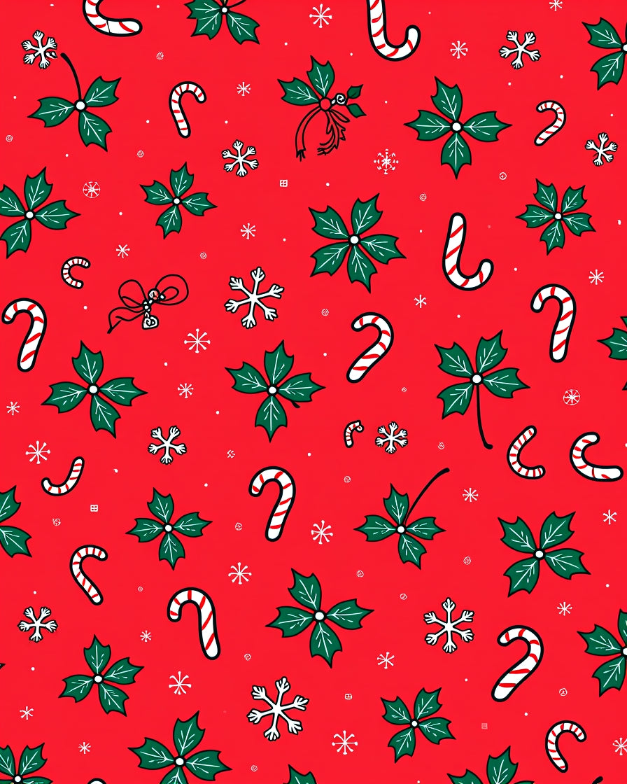 Red Holly Candy Cane Snowflake Scatter Rug