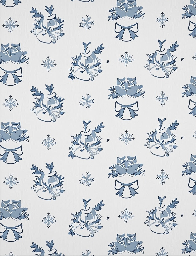 Blue White Floral Bow Arrangement Rug