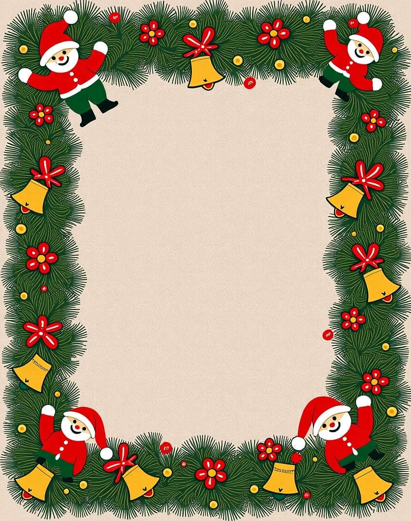 Festive Santa Claus Christmas Garland Border Rug