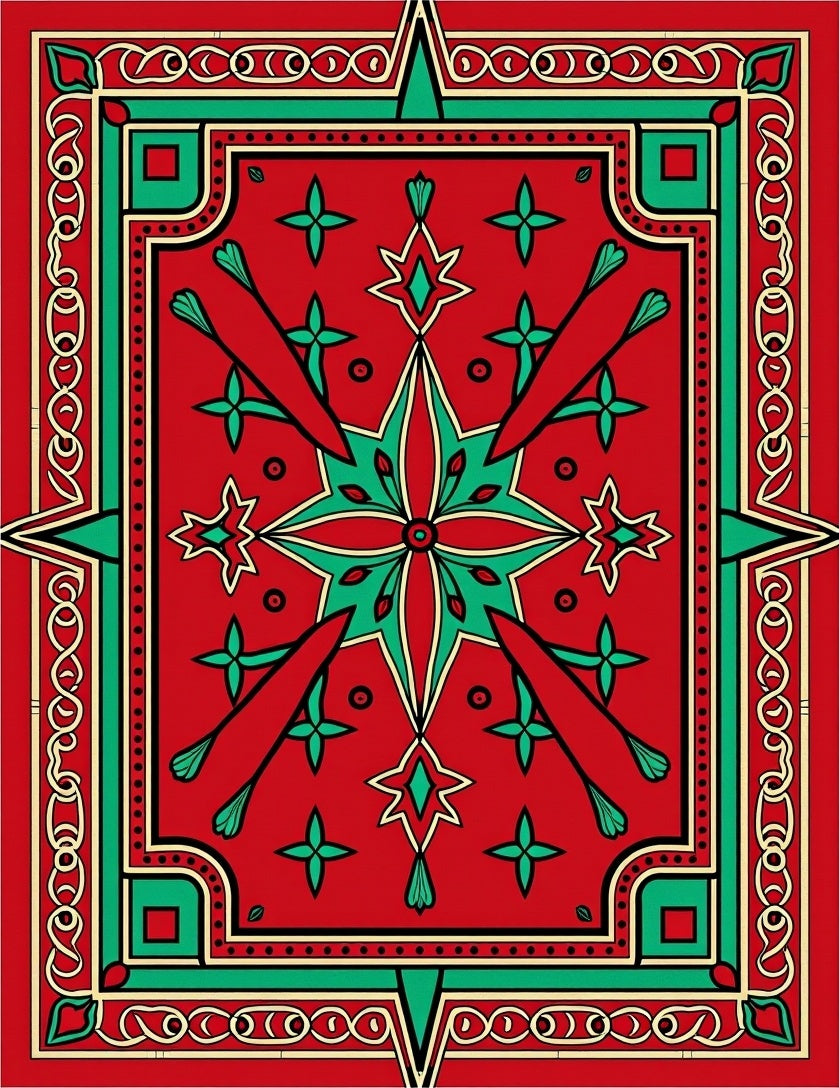 Crimson Emerald Geometric Mandala Rug