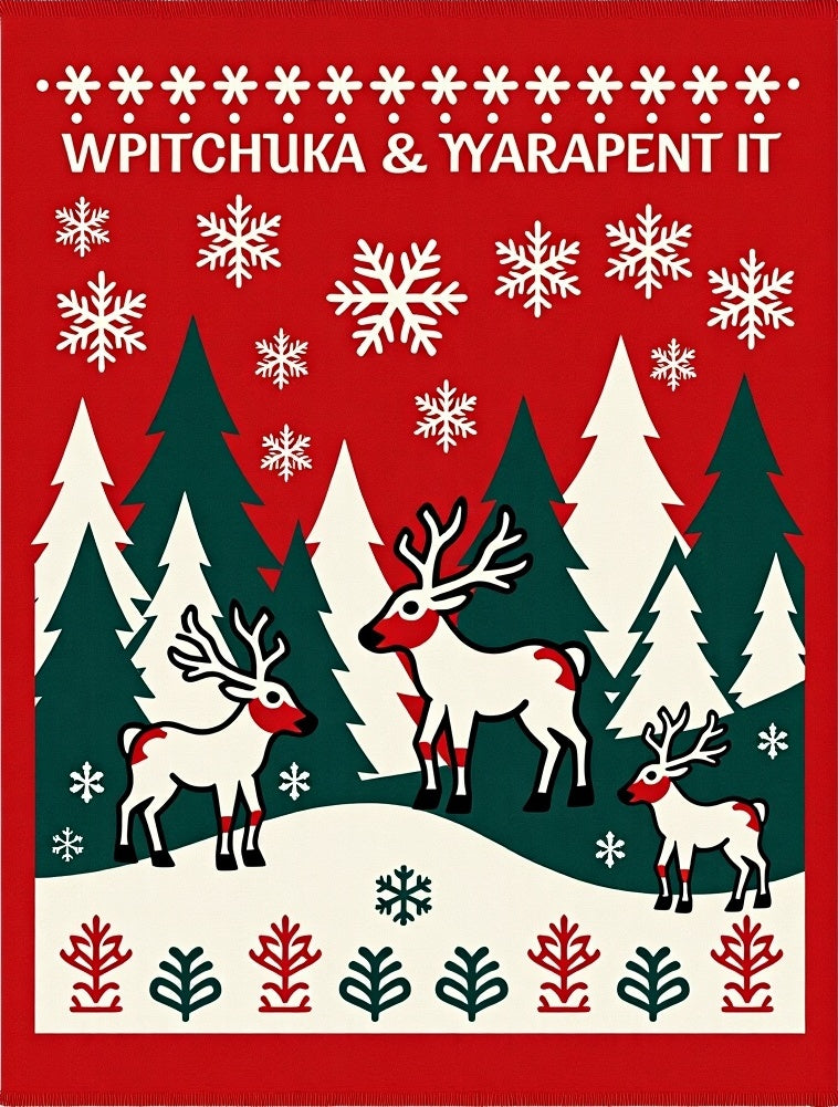 Red And White Deer Forest Snowflakes Rug