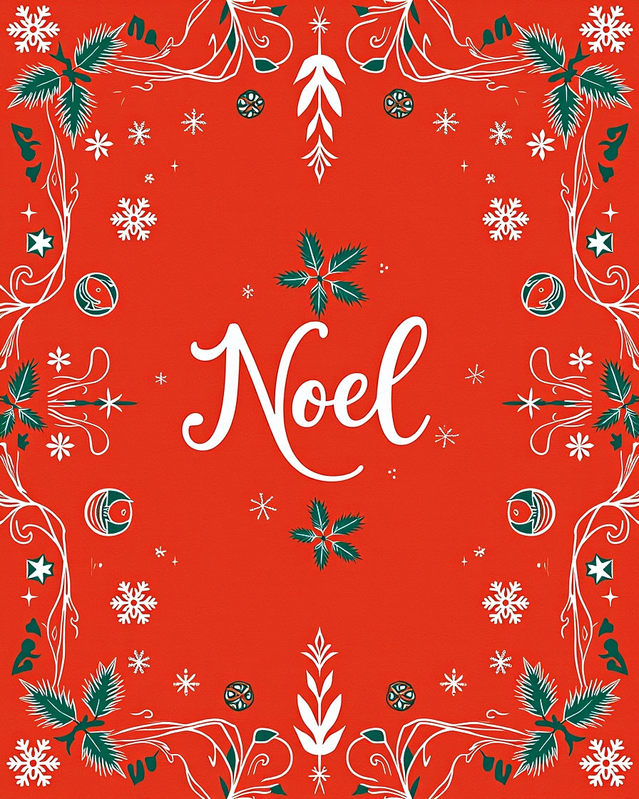 Red White Green Noel Holly Snowflakes Rug