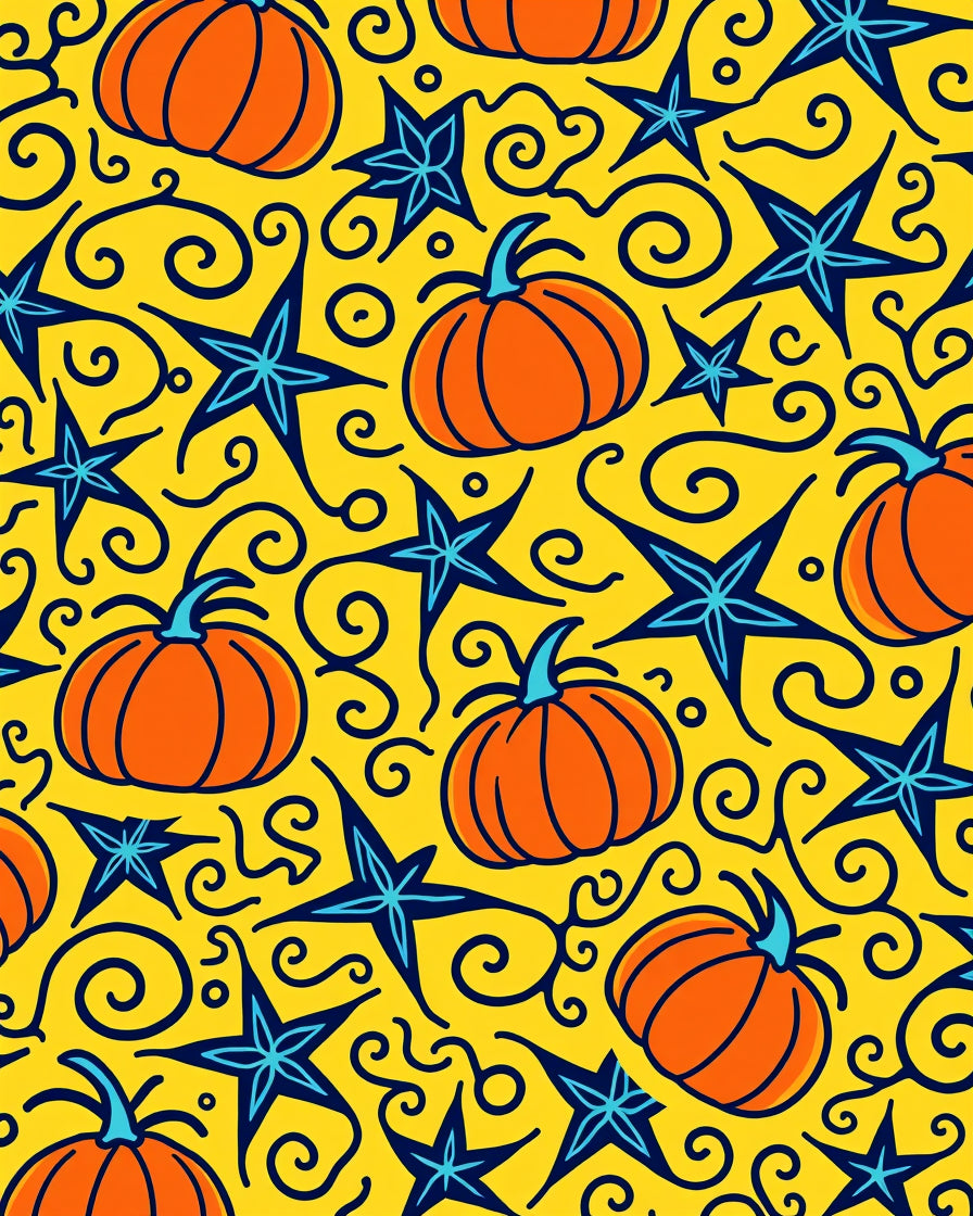 Bright Pumpkin Star Swirls Rug