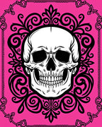 Hot Pink Skull Baroque Filigree Rug