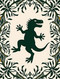 Whimsical Green Dinosaur Foliage Border Rug