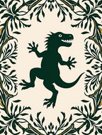Whimsical Green Dinosaur Foliage Border Rug