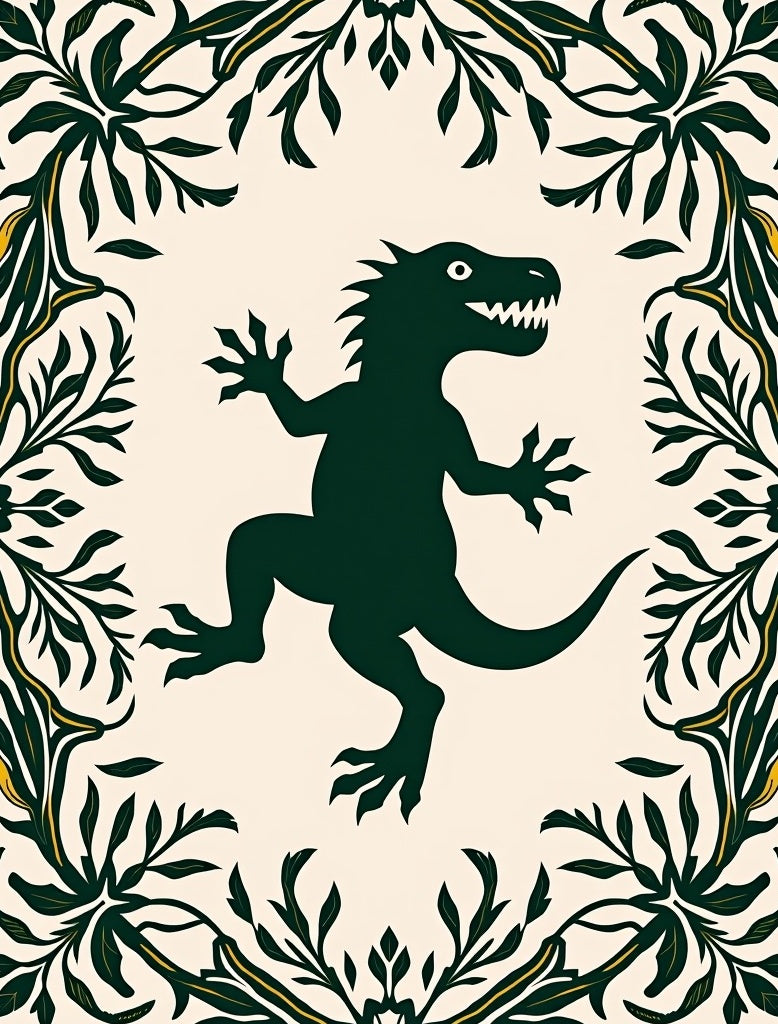 Whimsical Green Dinosaur Foliage Border Rug