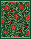 Festive Red Floral Green Leaf Background Rug
