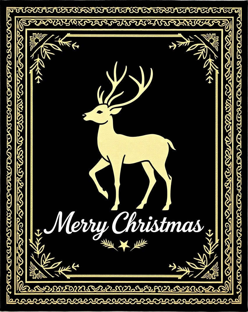 Golden Reindeer Festive Christmas Border Rug