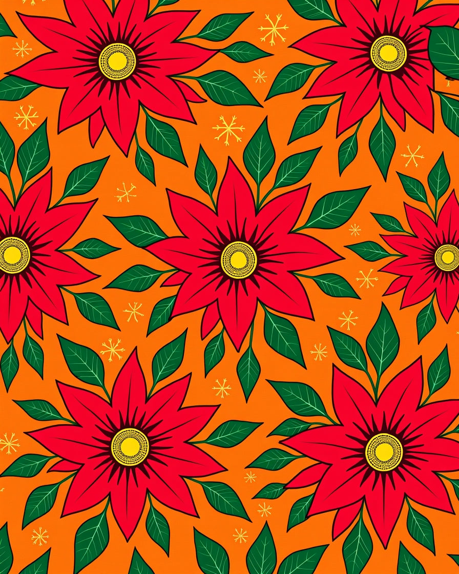 Vibrant Red Poinsettias Orange Background Rug