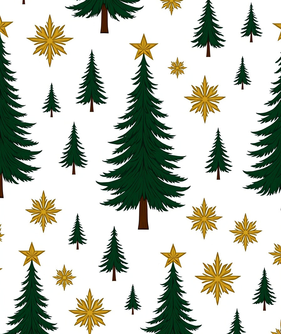 Green Fir Trees Gold Star Splash Rug