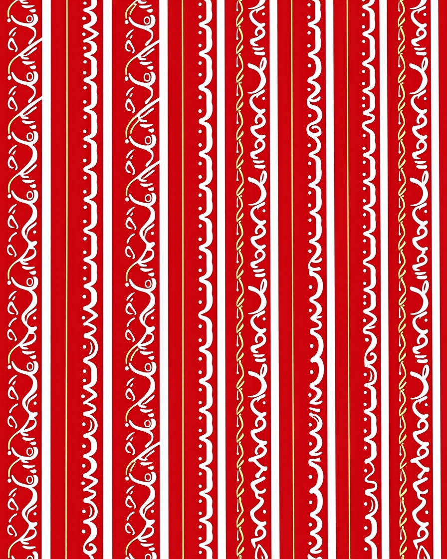 Red White Gold Striped Scalloped Ribbon Rug