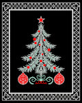 Festive Green Christmas Tree Red Ornaments Rug