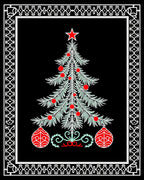 Festive Green Christmas Tree Red Ornaments Rug